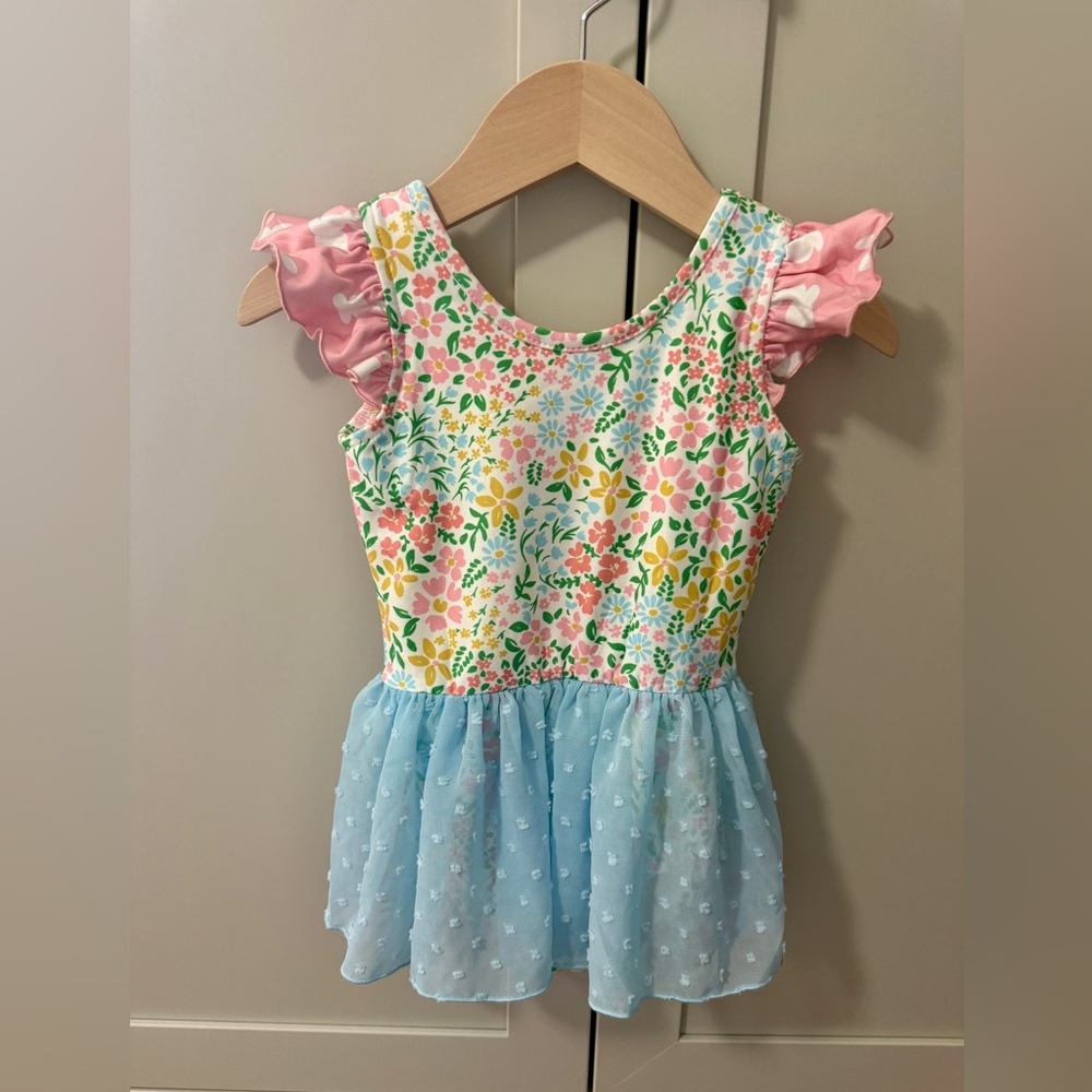 cheeky plum Floral Knit Dress with Blue Tulle